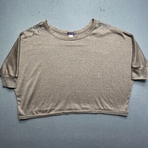 Upload Y2K Women‎ Cropped Metallic Knit Top S Studded Taupe Boxy Glam Clubwear